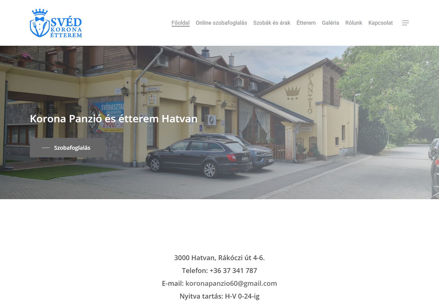 Korona Panzió Hatvan weboldal előnézete